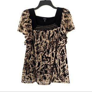 APT 9 Women's 1X Animal Print Short Sleeve Blouse